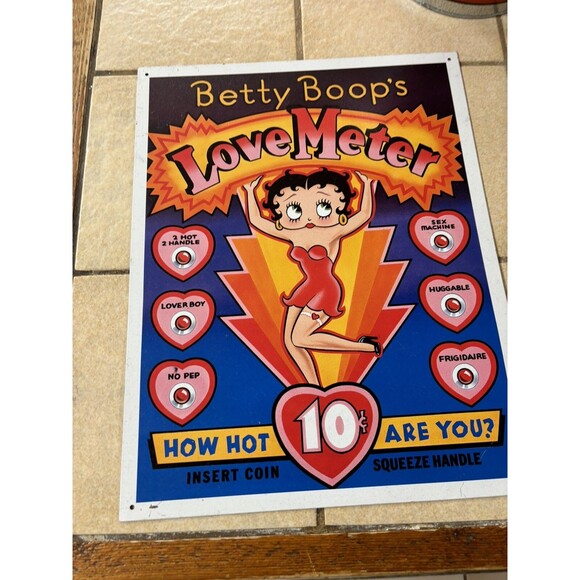 1991 Betty Boop Love Meter Metal Sign ~ How Hot Are You? 16"x12.5" (Mint!) - Picture 1 of 6